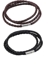 Set di 2 Cinturini in Pelle Intrecciata - Cinturini a Corda - Doppia Filiatura - Unisex - Adatto al Giorno Giorno - Nero Marrone - Dimensione Unica