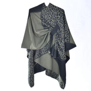 Elegante e versatile scialle jacquard con stampa leopardata per donna, stile etnico autunnale, morbido e caldo.