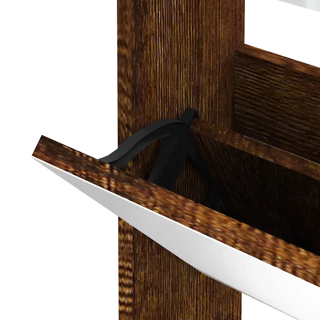 Scarpiera con Specchio a 3 Livelli-Mobile per scarpe Rovere fumo 63x17x102,5 cm