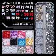 Decorazioni per unghie 3D in mistura con rhinestoni, accessorio per nail art con strumenti di raccolta