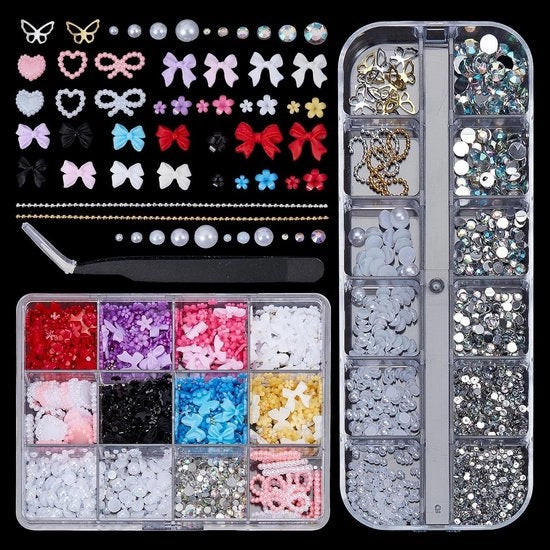Decorazioni per unghie 3D in mistura con rhinestoni, accessorio per nail art con strumenti di raccolta