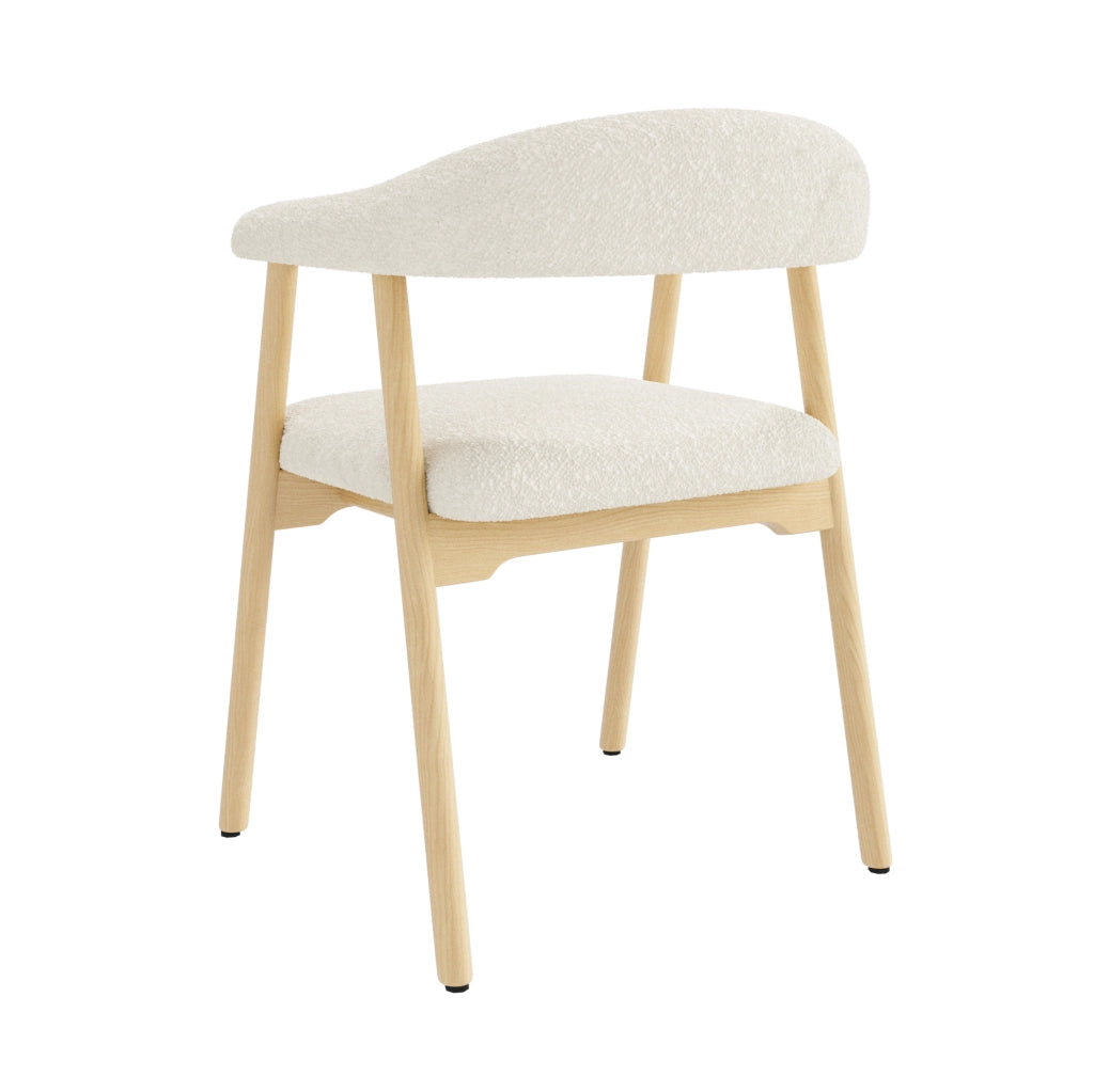 Set di 2 sedie da pranzo 78.99x58.5x29.11 cm con schienale ergonomico C in bouclé; legno naturale