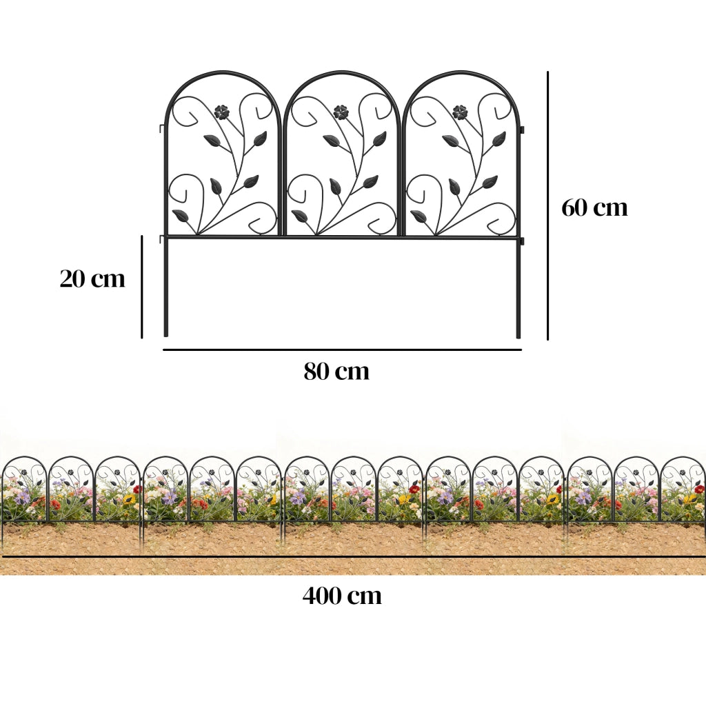 Pannello Recinzione Giardino 5 Pezzi 80x60 cm ¨C Zephmum ¨C Nero Antiruggine