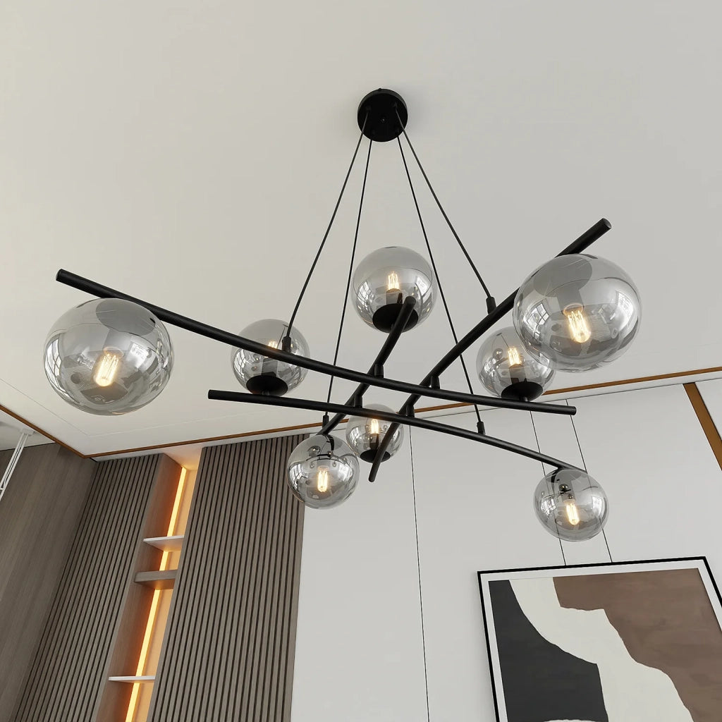 Lampadario Moderno Cadmo Acciaio Nero Grigio 8 Luci E14 Ip20
