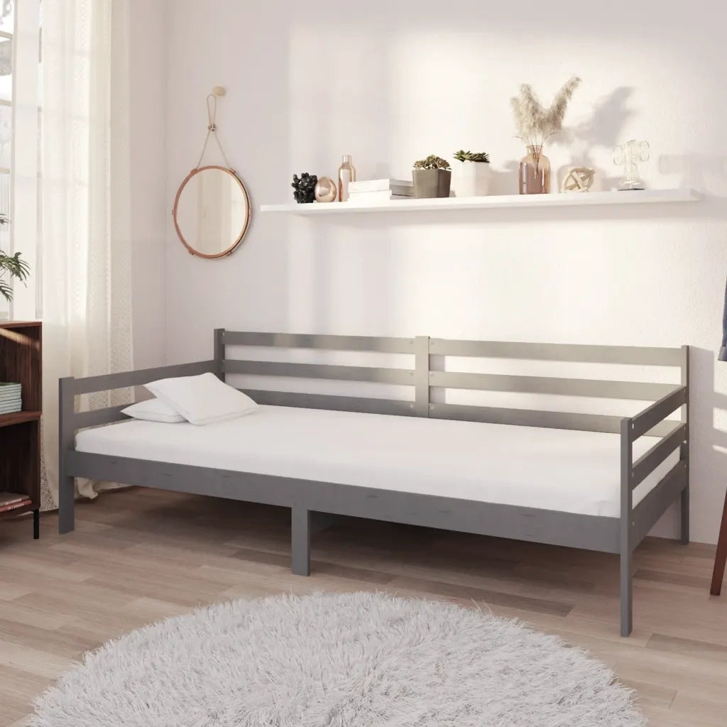 Divano letto | Sof¨¤ letto | Letto singolo con Materasso 90x200 cm Grigio in Legno di Pino