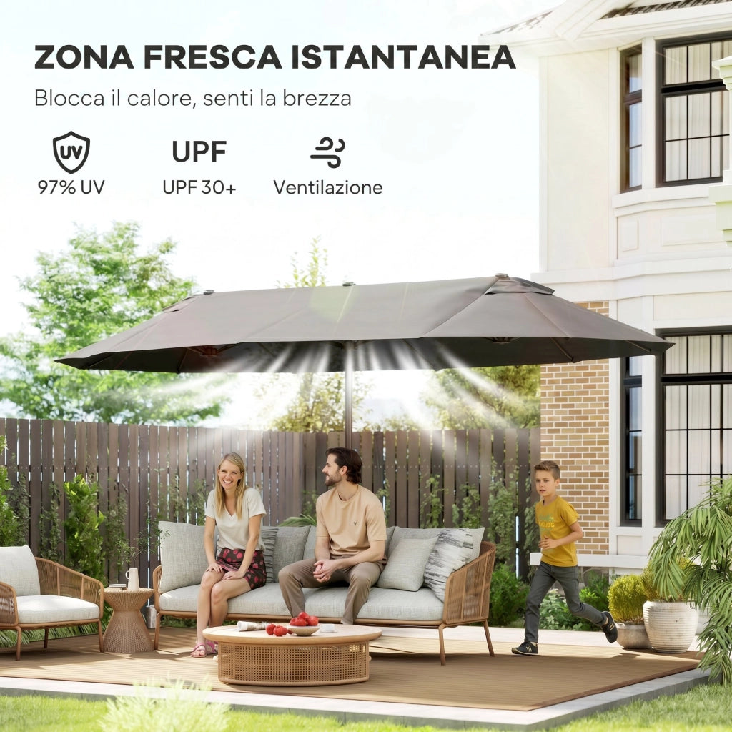 Ombrellone da Giardino ¨C Zephmum ¨C Grigio 4.6x2.7 m 12 Stecche Acciaio Poliestere