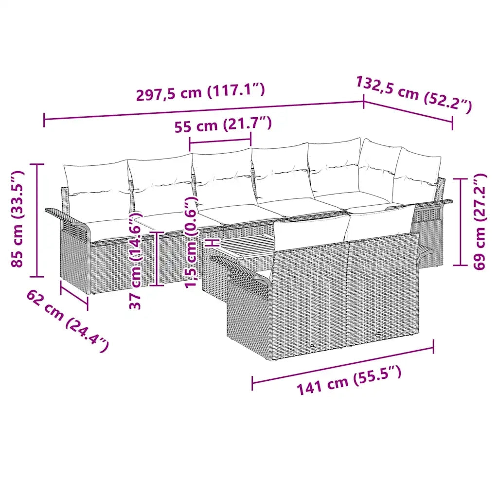 Set Divano da Giardino con cuscino 9 pcs Nero polyrattan 3347345