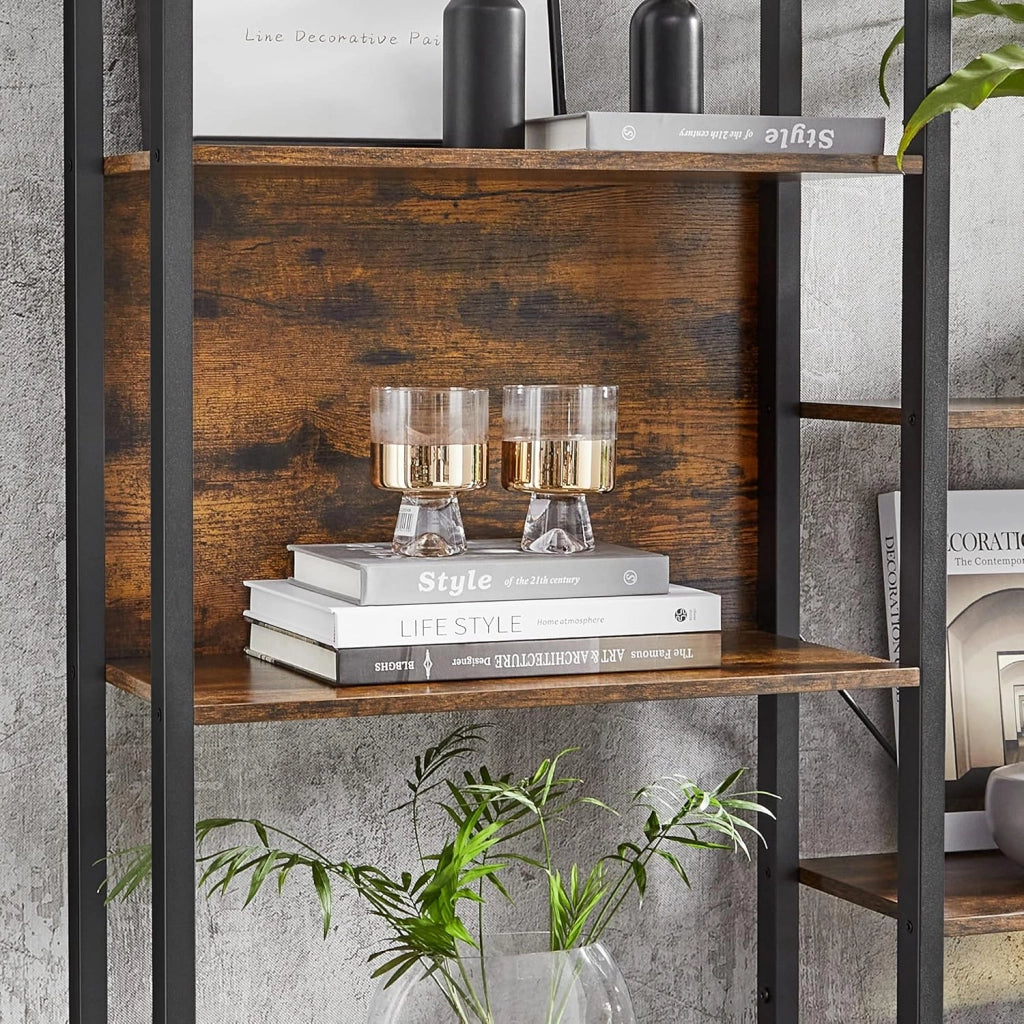 VASAGLE Libreria, Scaffale Portaoggetti, con 14 Ripiani, Struttura in Metallo, Soggiorno Studio Ufficio, Stile Industriale, 24 x 158 x 166 cm, Marrone Vintage e Nero Inchiostro LLS107B01