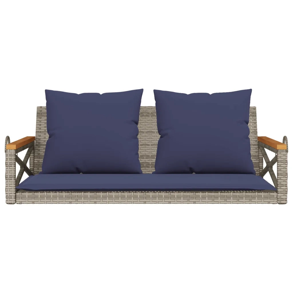 Panchina Dondolo con Cuscini Grigia 109x62x40 cm in Polyrattan 368159