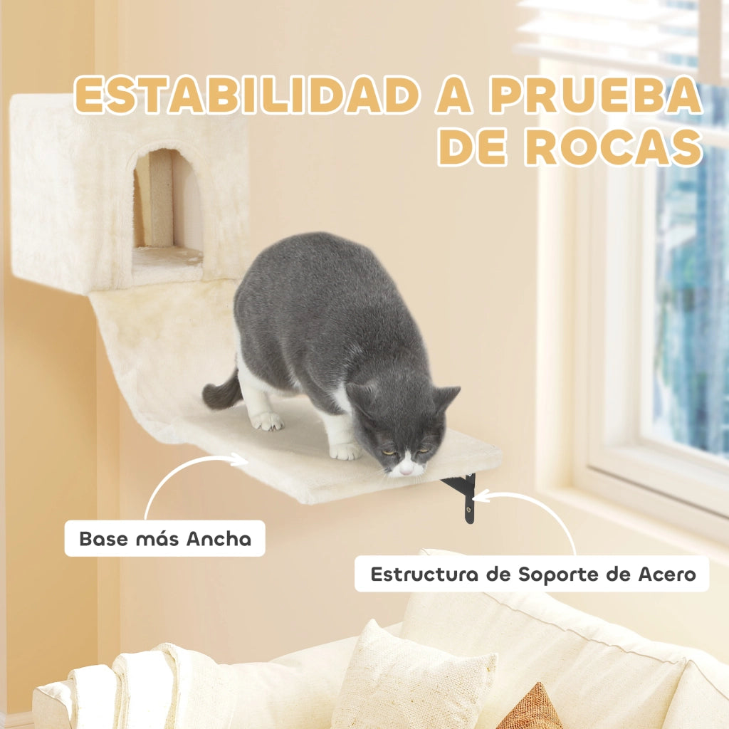 Gioco per Gatti da Parete con Piattaforma Amaca e Graffiatoio ¨C zephmum ¨C Beige