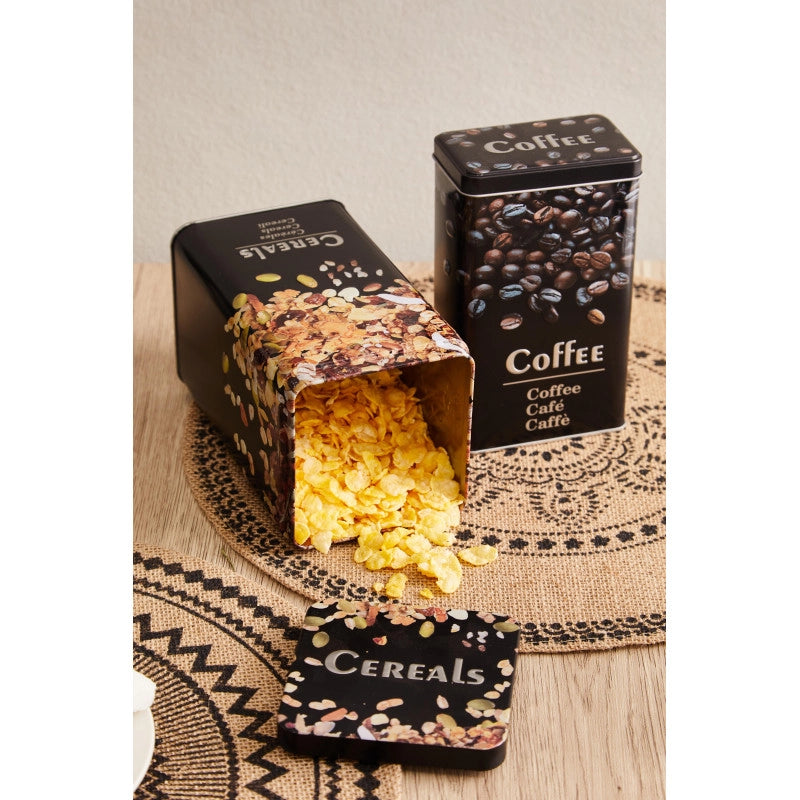 Set di 6 Scatole Latta Rettangolare Decorazione Caffe' 9x6x16 Cm