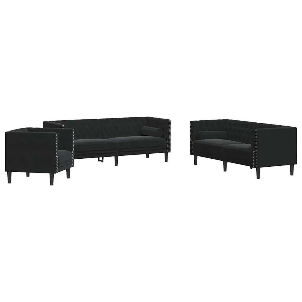 Divano per Soggiorno 3 pcs Nero 194 x 74,5 x 70,5 cm Velluto 3385869