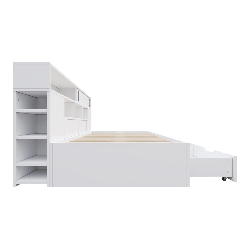Letto daybed 140x200 cm con contenitore; 2 cassetti; scaffali e armadi; bianco
