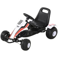 Go-Kart a Pedali Bianco per Bambini 3-6 Anni con Sedile Regolabile, Ruote in Plastica, Freno a Mano e Cambio