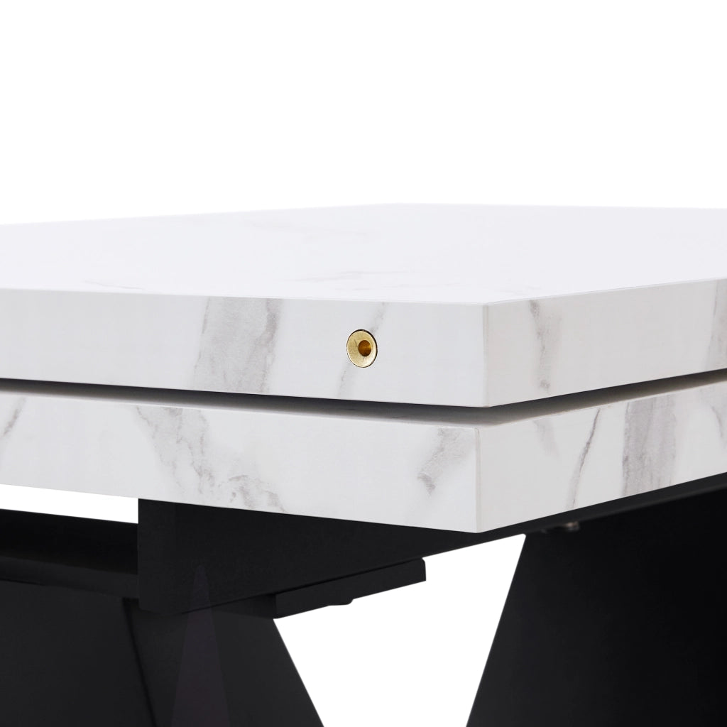 Tavolo allungabile da pranzo con piano in MDF effetto marmo e gambe a V bianco e nero 99 × 75 × 75 cm