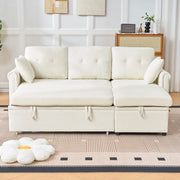 Divano angolare convertibile con letto, contenitore e chaiselongue reversibile con tasche laterali in chenille beige