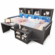 Letto a soppalco 90×200 cm con scrivania; vani contenitore e presa USB; con LED; senza materasso; legno grigio