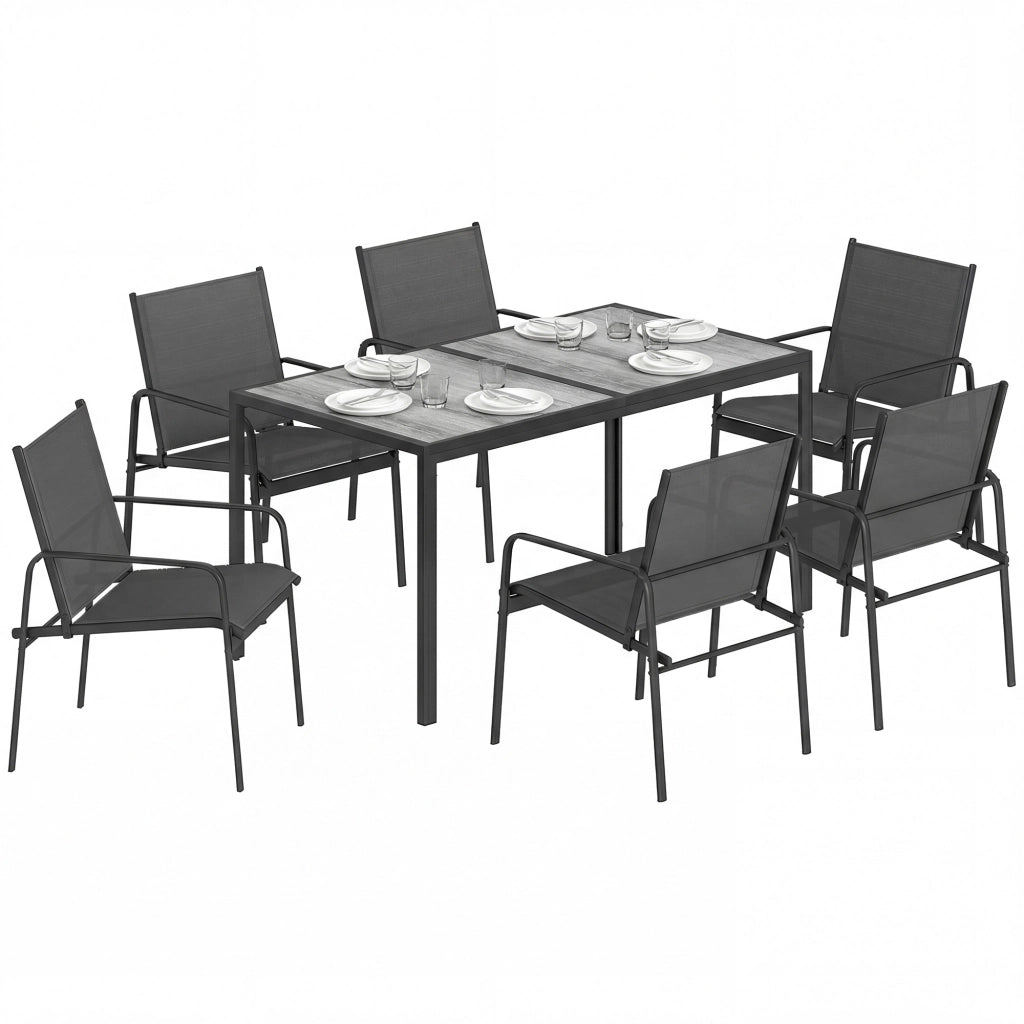 Set Tavolo da Giardino e Sedie 7 Pezzi ¨C zephmum ¨C Nero, Texteline, Effetto Legno