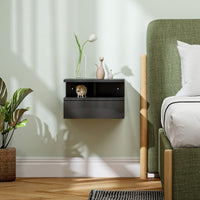 Comodino Sospeso 35x32x22,5 cm con Cassetto e Ripiano Aperto in Legno Nero Lucido