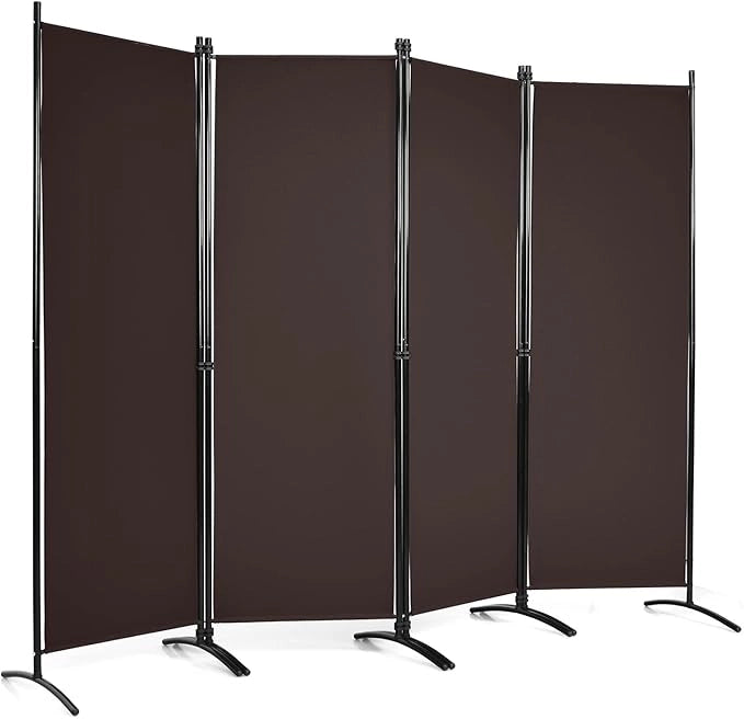 Paravento da Interno in Metallo, Separé Divisorio Interno Pieghevole con Piedini Stabili, Pannelli Divisori per Interni per Casa e Ufficio (Marrone, 220 x 173 cm (4 Pannelli))