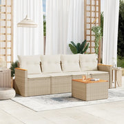 Set Divano da Giardino 5 pz con Cuscini-Sofa da Giardino-Divanetto da esterno Beige in Polyrattan 418228