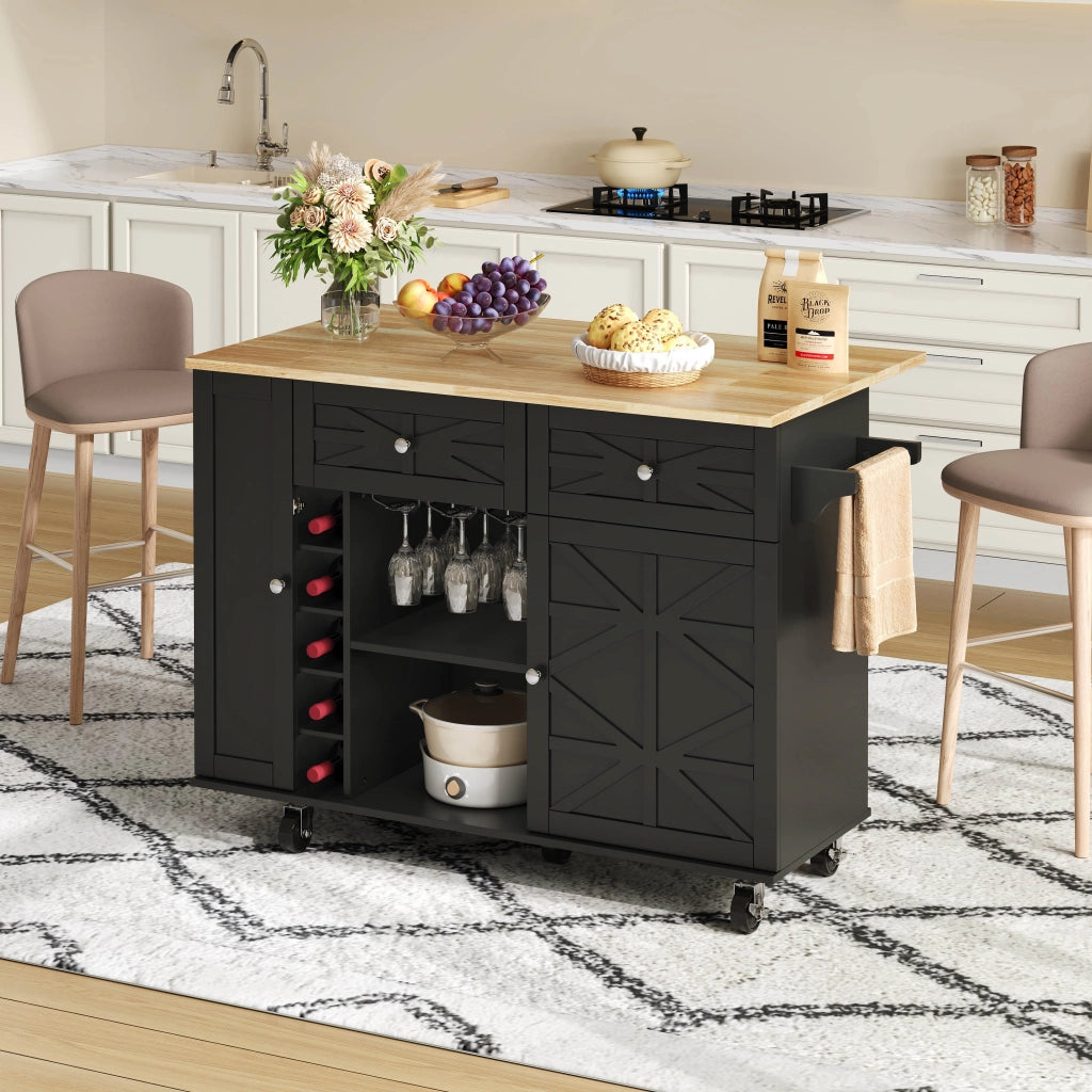 CARRELLO CUCINA con piano ribaltabile 120 x 45(70) x 89 cm in MDF nero