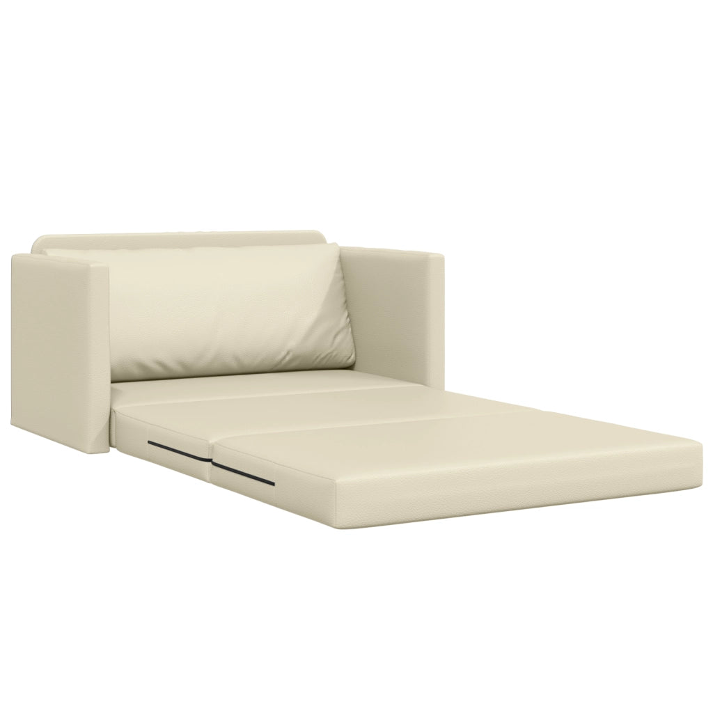 Divano Letto a Pavimento 2-in-1 Crema 124x71x78 cm Pelle Sintetica