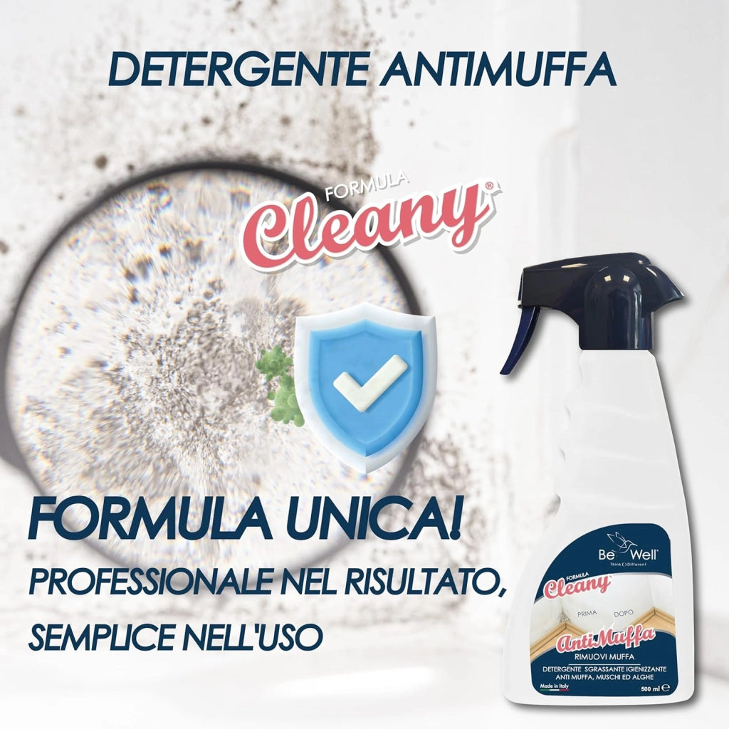 CLEANY Rimuovi Muffa - Antimuffa per Muri Interni ed Esterni ad Azione Rapida, Spray Antimuffa Igienizzante Pronto all'Uso, Ideale per Rimuovere Muffe, Muschi e Funghi