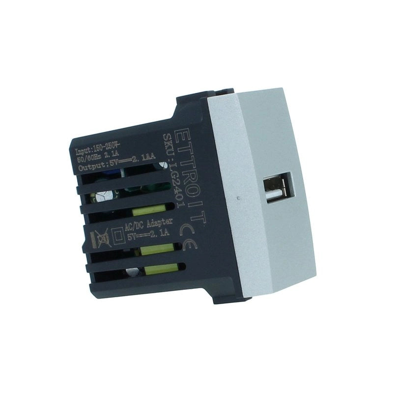 Modulo Presa Caricatore USB 5V 2,1A Colore GRIGIO Compatibile Con Bticino Living International