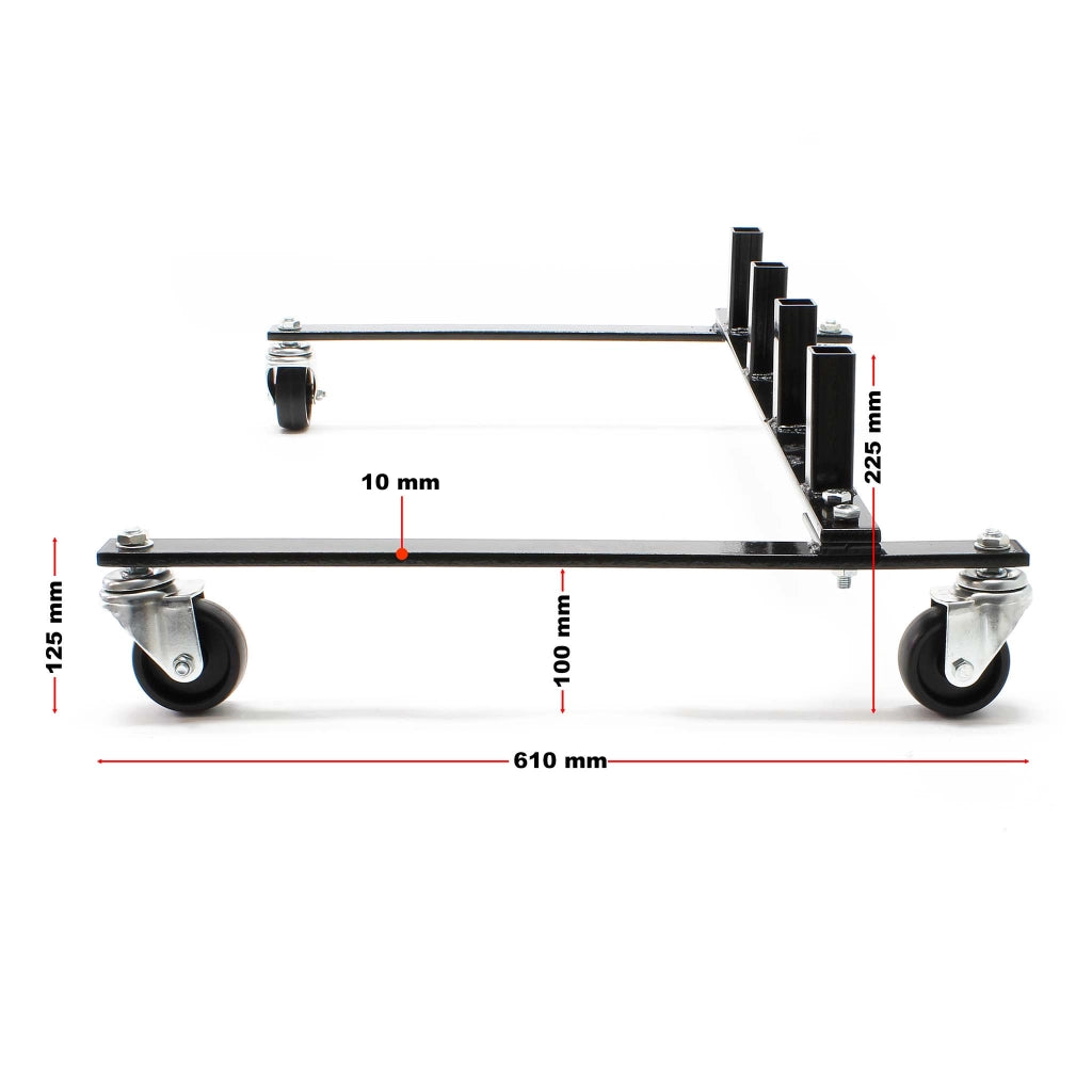 Supporto a rotelle per trasportare e riporre 4 carrelli sposta auto
