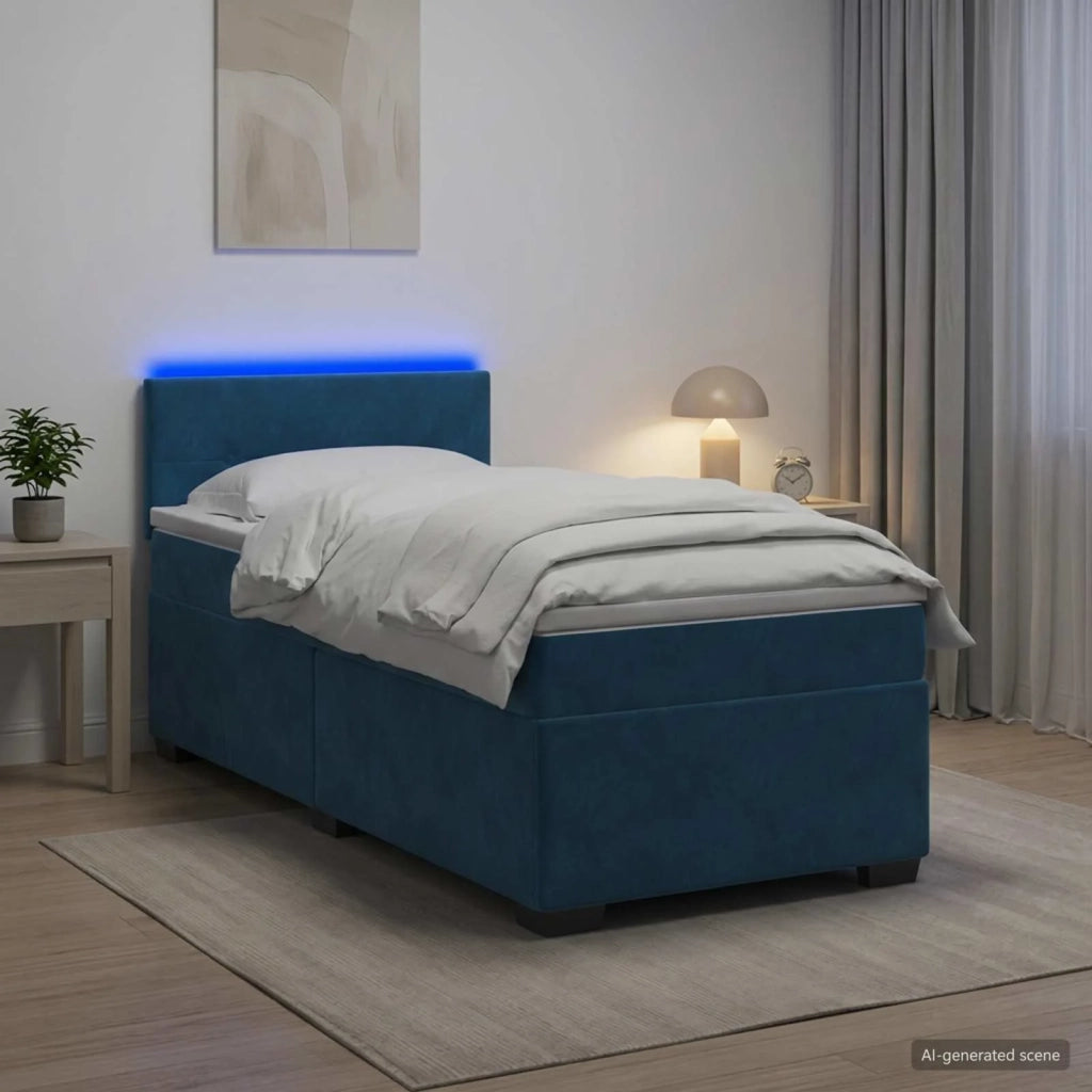 Letto con Box Spring, Materasso e LED Blu 100 x 200 cm Velluto 3452124