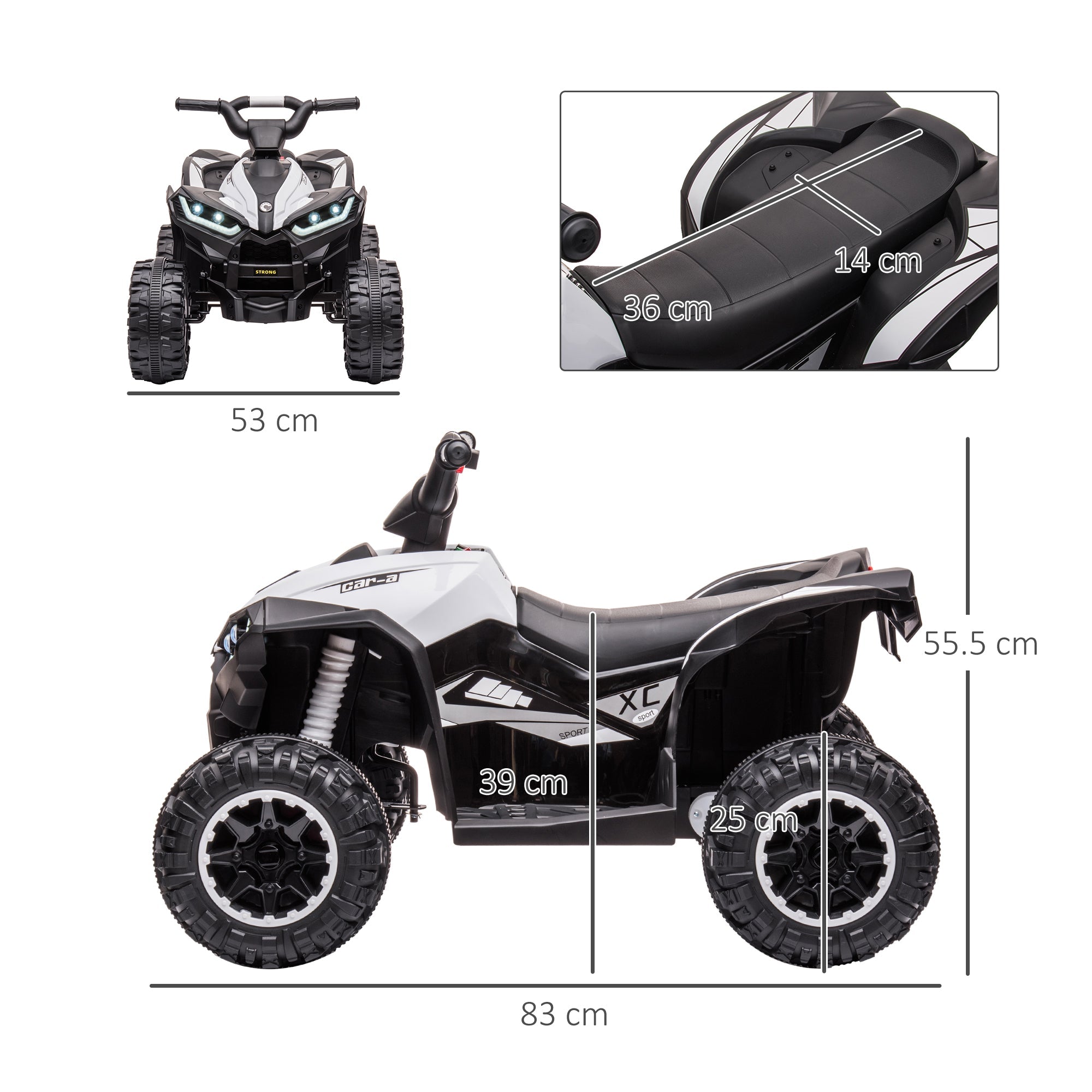 Quad Elettrico per Bambini 12V Ruote Larghe con Sospensioni e Fari LED Bianco