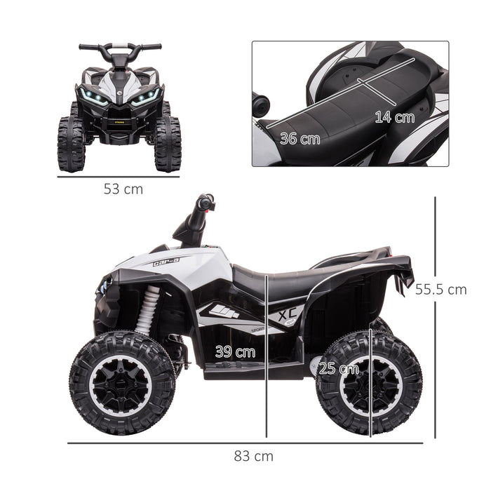 Quad Elettrico per Bambini 12V Ruote Larghe con Sospensioni e Fari LED Bianco