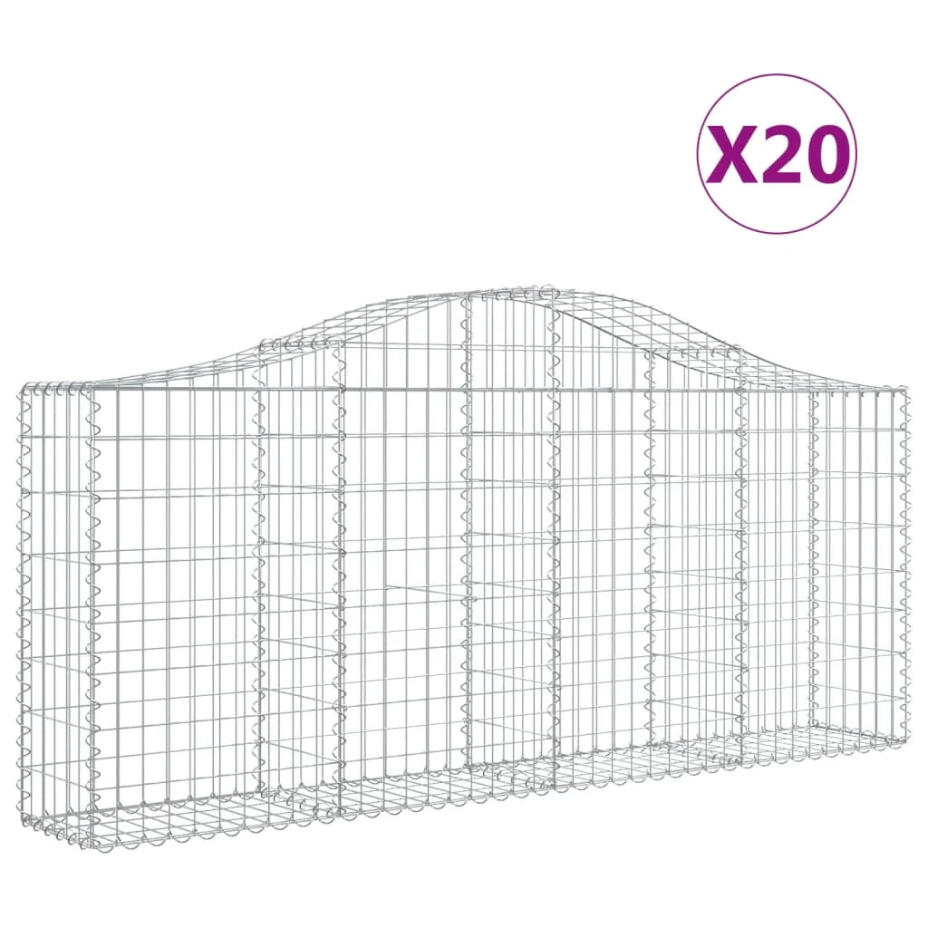 Cestini gabbioni recinzione a gabbia muro di contenimento ad arco 20 pezzi 200 x 30 x 80/100 cm ferro zincato argento 02_0040599