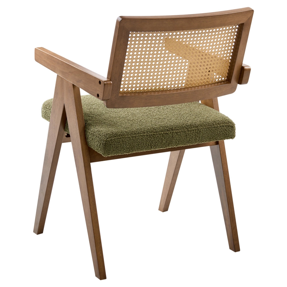 Set di 2 sedie da pranzo marrone e verde con struttura in legno di caucciù e sedile in bouclè Cucina da pranzo retrò