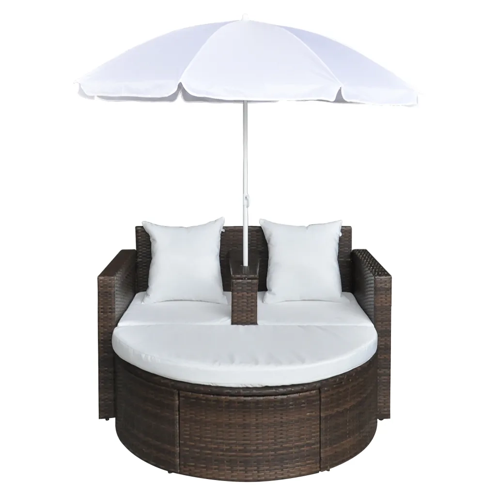 Lettino da Giardino con Ombrellone Marrone in Polyrattan cod mxl 69322