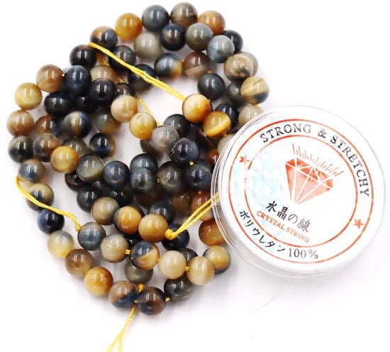Kralen con corda per gioielli DIY Pietre energetiche per bracciali curativi 8 mm = 96 pezzi e 1 rotolo di corda Orecchino tigrato grigio 8 mm