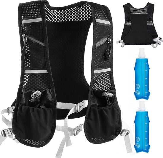 Vestito da corsa per donne e uomini - zaino da bere con regolazione - giacca da running ultraleggera con 2 borracce 500 ml - vestito da running riflettente