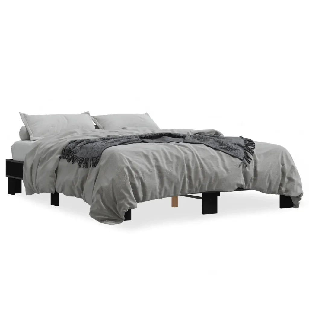 Letto matrimoniale | Letto per adulti | Giroletto Nero 150x200 cm in Legno Multistrato e Metallo