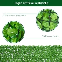 Rotolo di Siepe Finta per Balcone e Giardino in PE, Siepe Artificiale con Foglie di Edera Verdi 300x100cm