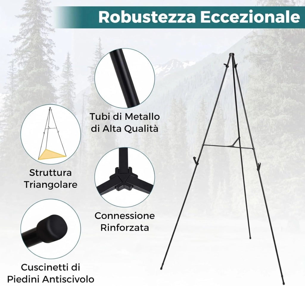 6 Pz Cavalletto per Dipingere, Cavalletto Pittura in Metallo con Staffe Regolabili, Piedini Antiscivolo e Borsa, Cavalletti da Esposizione Portatile, Portata 10 kg, Per Dipinti Poster