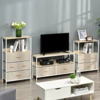 Mobile Porta TV da 47" con Cassetti Pieghevoli in Tessuto e Mensola in Metallo e MDF, 98x29x56cm, Colore Legno