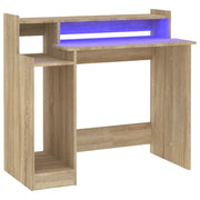Scrivania | Tavolo da Ufficio con Luci LED Rovere Sonoma 97x45x90 cm in Multistrato