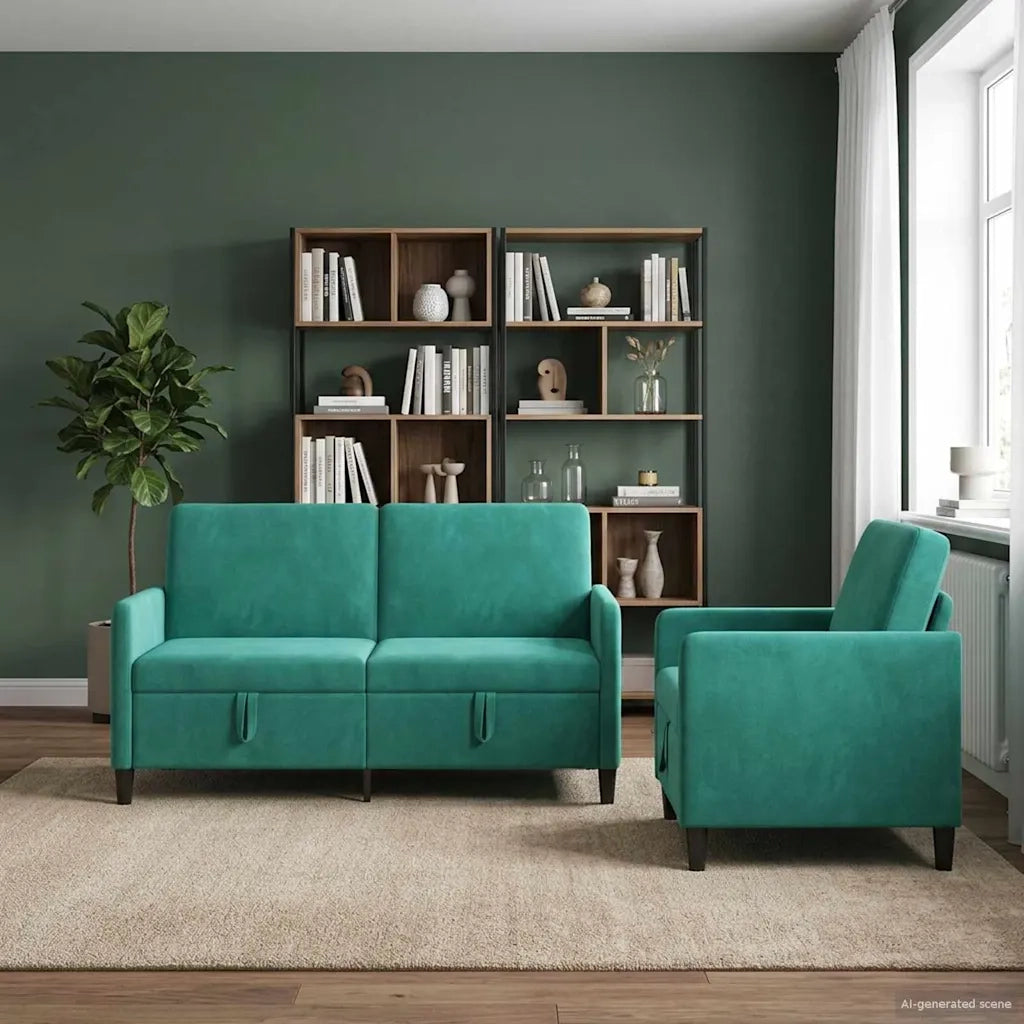 Set di Divani con Storage 2 pz Turchese Poliestere 3429200