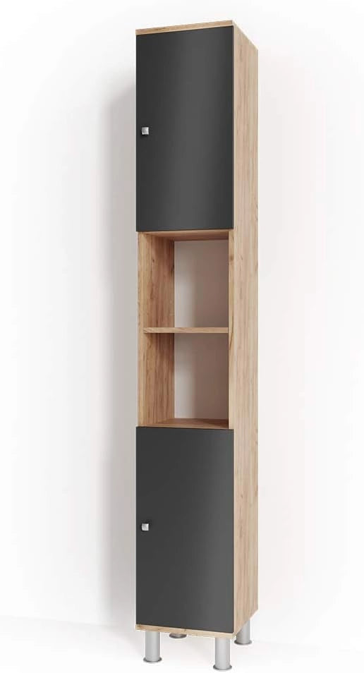 Mobile bagno alto Fynn, Rovere, 30 x 190 cm, per la conservazione di articoli da bagno e asciugamani