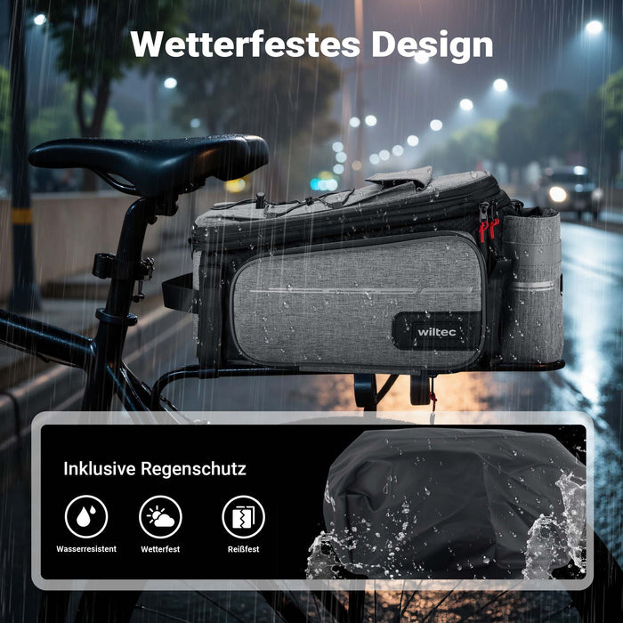 Borsa per portapacchi posteriore bici espandibile fino a 20 L nera, impermeabile e multiuso, scomparto laptop ed elementi riflettenti