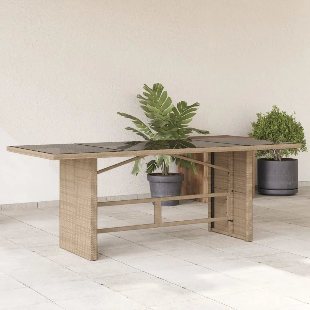Tavolo da Giardino | Tavolino da esterno Piano in Vetro Beige 190x80x75 cm Polyrattan