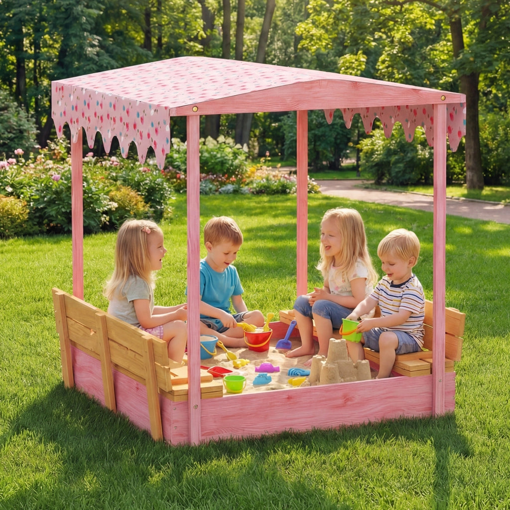Sandbox in Legno con Coperchio e Sedile Pieghevole ¨C zephmum ¨C Legno Acacia Grigio