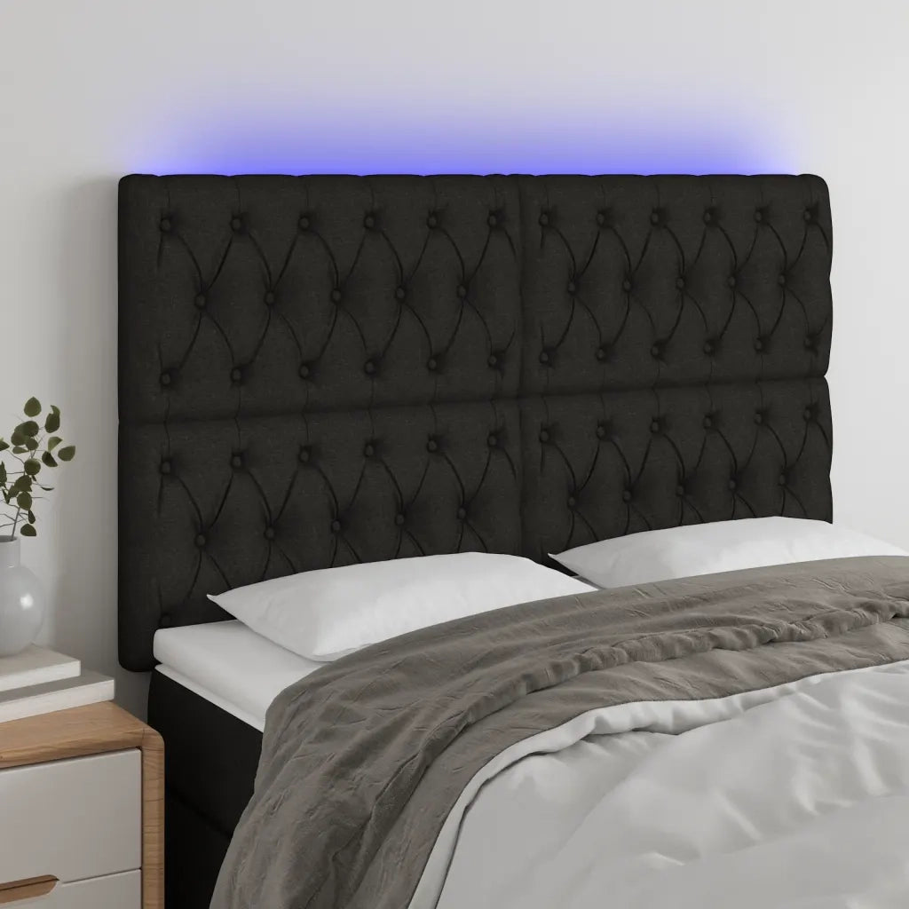 Testiera | Testata a LED Nera 144x7x118/128 cm in Tessuto