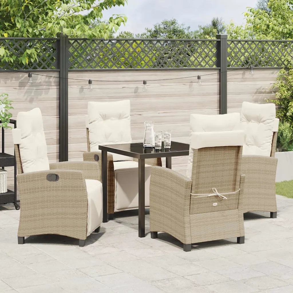 Set da Pranzo per Giardino con cuscino 5 pcs Beige polyrattan